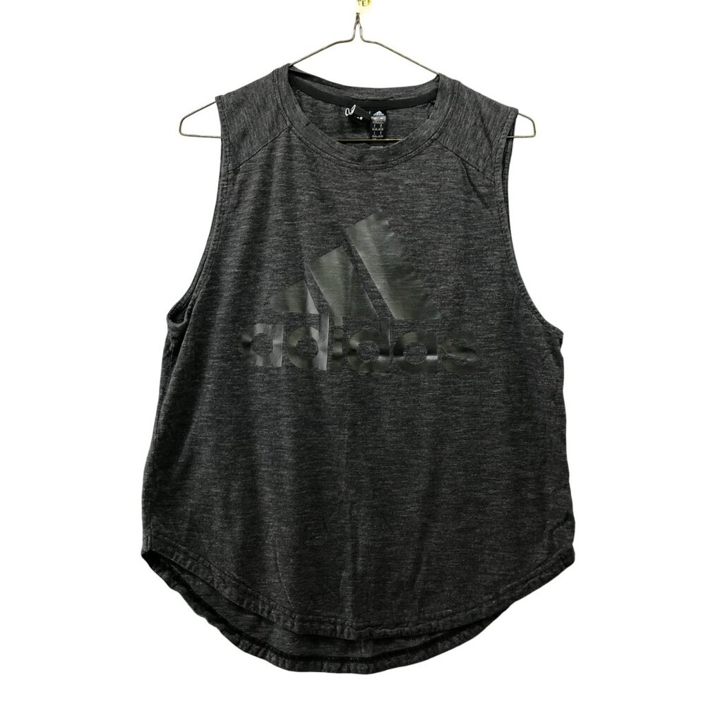 Adidas Relaxed Tank Top Womens S‎ Dark Gray Logo Crewneck Sleeveless Tee